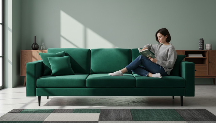Grün Stoff Wohnzimmer Design Couchen Polster Sofa Sofas xxl big Viersitzer neu