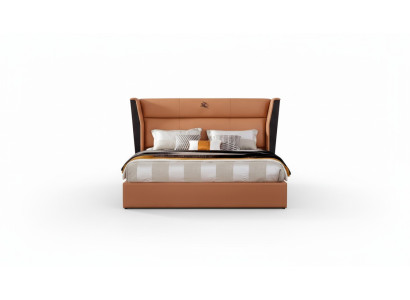 Bett Leder Orange Schlafzimmer Kreative Modern Design Möbel Holz Luxus Betten