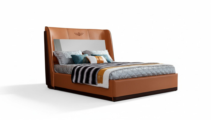Bett 2 x Nachttisch Schlafzimmer Orange Kreative Modern Möbel Holz Luxus Betten