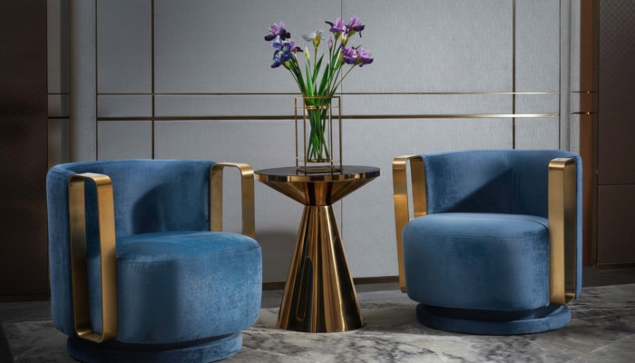 Sessel Blau Luxus Stoff Textil Wohnzimmer Neu Kreative Modern Design