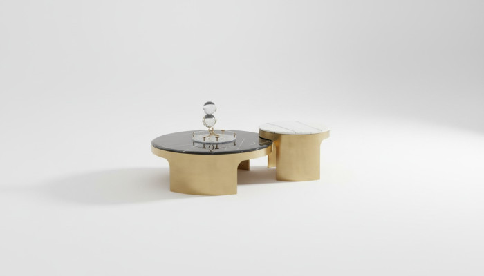 Doppelter Couchtisch Schwarz Weiß Luxus Tisch Wohnzimmer Kreative