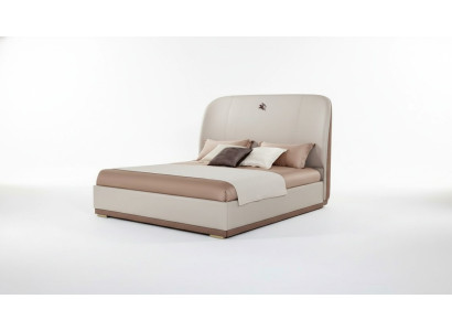 Bett Beige Leder Holz Schlafzimmer Lederbett Modern Design Möbel Luxus