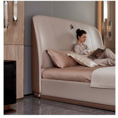 Bett 2x Nachttisch Leder Holz Schlafzimmer Lederbett Modern Design Möbel