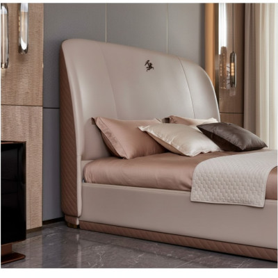 Bett 2x Nachttisch Leder Holz Schlafzimmer Lederbett Modern Design Möbel