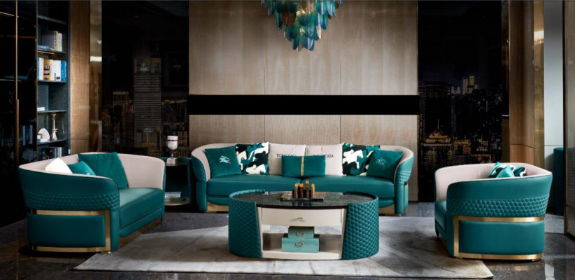 Sofagarnitur Chesterfield Polster Sofa Couch 3+1 Garnitur Leder Textil Stoff