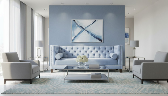 Hellblau Dreisitzer Stoff Wohnzimmer Design Couchen Sofa Sofas Chesterfield Neu
