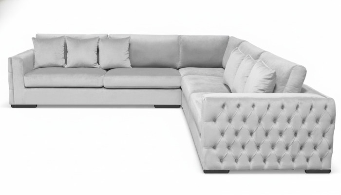 Ecksofa Silber Couch Eckgarnitur Polster Wohnlandschaft Samt Stoff Möbel Design
