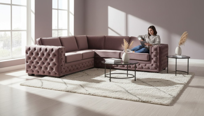 Ecksofa Rosa Samt Wohnlandschaft Couch Eckgarnitur Polster Altrosa Möbel Design