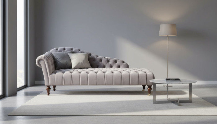 Chaiselongue Klassische Möbel Beige Wohnzimmer Sofa Stoff Chesterfield