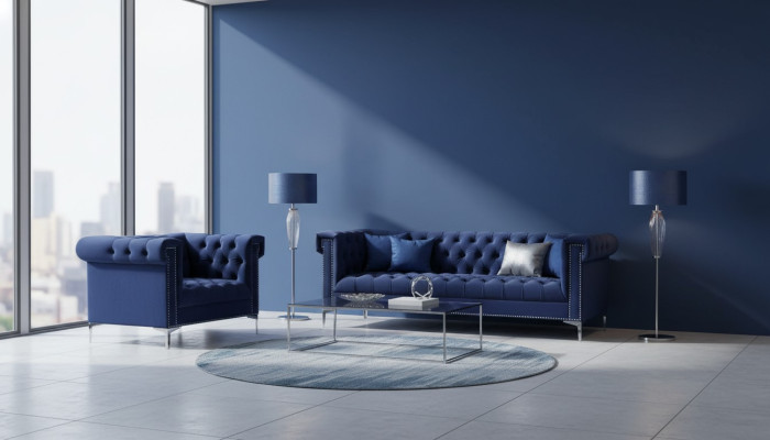 Blaue chesterfield sofagarnitur couch royal blau couchen sofa set garnituren neu