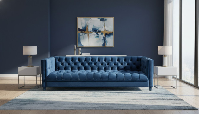 Blaue Chesterfield Textil Modern Design Stoff Kreative Möbel Neu Wohnzimmer Sofa