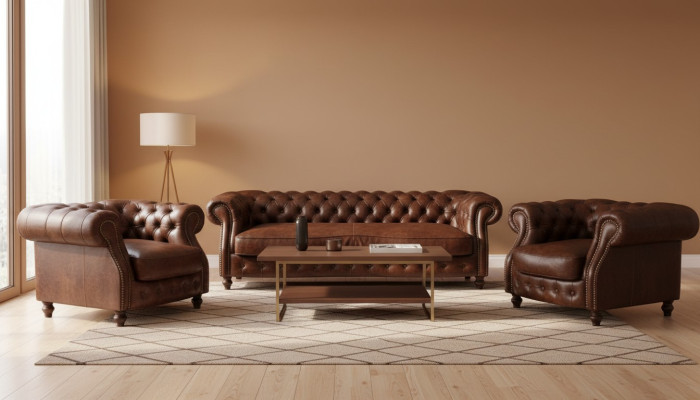 Chesterfield Braun Ecksofa Sofa Couch Polster Eckgarnitur Wohnzimmer