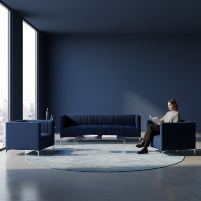 Navy Blau Sofagarnitur Dreisitzer Stoff Neu Kreative Design Sofa 2 Sessel Modern