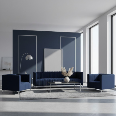 Navy Blau Sofagarnitur Dreisitzer Stoff Neu Kreative Design Sofa 2 Sessel Modern