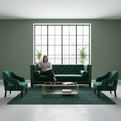 Green Chesterfield 3-SeaterTextile Modern Design Creative Furniture Sofa Fabric