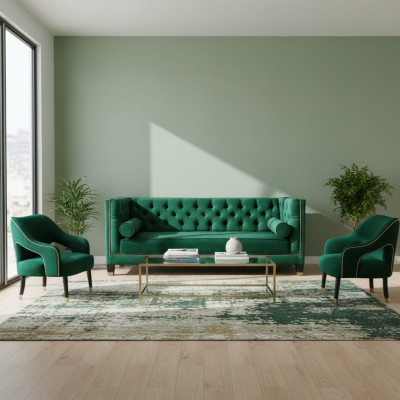 Green Chesterfield 3-SeaterTextile Modern Design Creative Furniture Sofa Fabric