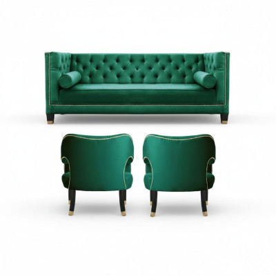 Green Chesterfield 3-SeaterTextile Modern Design Creative Furniture Sofa Fabric