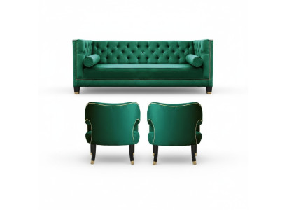 Green Chesterfield 3-SeaterTextile Modern Design Creative Furniture Sofa Fabric