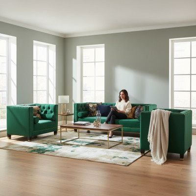 Grüne Chesterfield Couch Samt Sofa Sofagarnitur couchen Sofas Polster 311 Sitzer