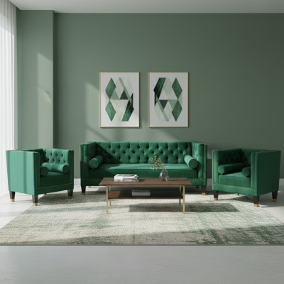 Grüne Chesterfield Couch Samt Sofa Sofagarnitur couchen Sofas Polster 311 Sitzer
