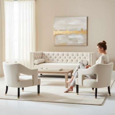 Beige Chesterfield Couch Samt Sofa Sofagarnitur couchen Sofas Polster 311 Sitzer