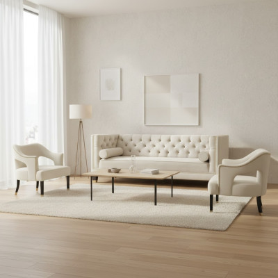 Beige Chesterfield Couch Samt Sofa Sofagarnitur couchen Sofas Polster 311 Sitzer