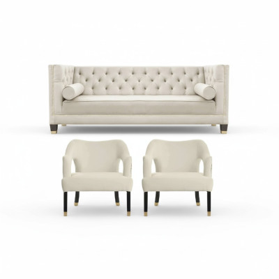 Beige Chesterfield Couch Samt Sofa Sofagarnitur couchen Sofas Polster 311 Sitzer