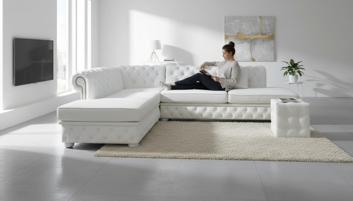 Hellblau Ecksofa Hocker Big Textil Stoff Chesterfield Sofas Sofas Möbel 2tlg.