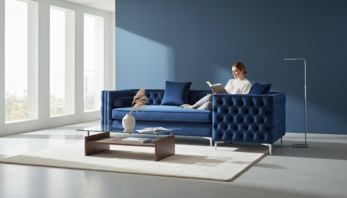 Ecksofa Blau Chesterfield Couch Eckgarnitur Polster Samt Stoff Ecke Möbel Design