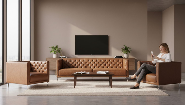 Braun Chesterfield 2 Sessel Leder Modern Design Sofa Neu Kreative Möbel Sofa Set