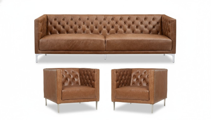 Braun Chesterfield 2 Sessel Leder Modern Design Sofa Neu Kreative Möbel Sofa Set