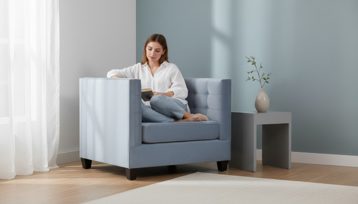 Blauer Chesterfield Sessel Wohnzimmer Textil Stoff Kreative Möbel Modern