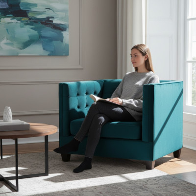 Sessel Chesterfield Textil Stoff Meergrün Kreative Möbel Neu Wohnzimmer