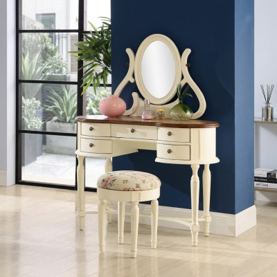 Klassischer Schminktisch Spiegel Luxus Konsole Hocker Make up Tisch Landhaus Neu