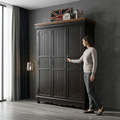 Kleiderschrank Antik Stil Schränke Schwarz Landhaus Möbel Schlafzimmer Schrank