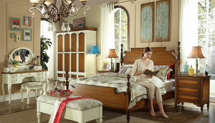 Designer Doppelbett Bett Betten Holz Amerikanisch Hotel Luxus Schlafzimmer Neu