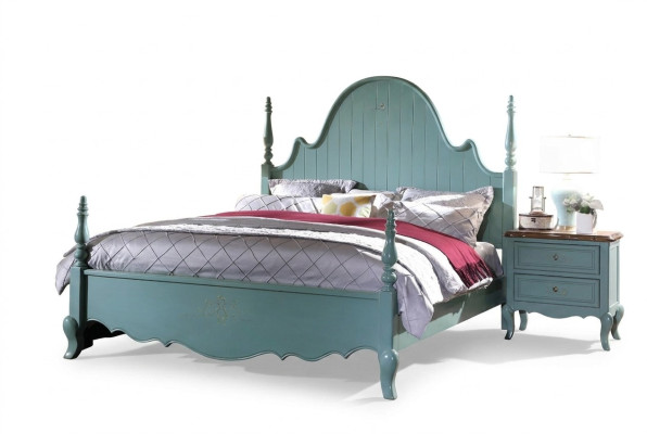 Landhaus Schlafzimmer Blau Bett Holz Klassische Möbel Betten 180x200cm Set Neu