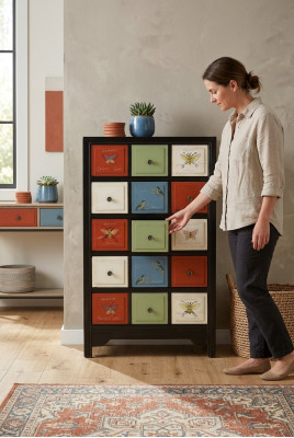 Bunter Apotheken Schrank Kommode Sideboard Hoch Schränke Echtes Holz Kommoden