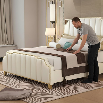 Design Doppelbett Bett Hotel Luxus Schlafzimmer 180x200cm Leder Betten Polster