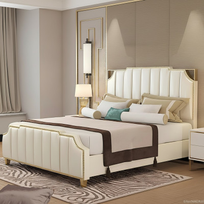 Design Doppelbett Bett Hotel Luxus Schlafzimmer 180x200cm Leder Betten Polster
