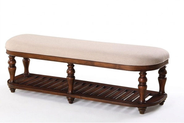 Hocker Polsterhocker Fuß Möbel Wohnen Sitzbänke Sitz Leder Beige Design Textil