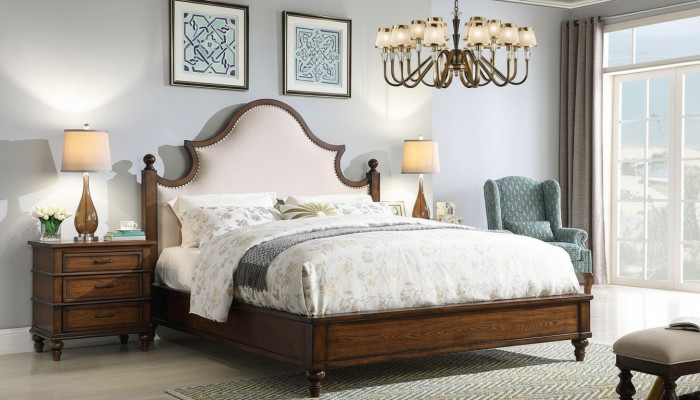 Bett 2x Nachttisch 3 tlg. Schlafzimmer Set Design Polster Möbel Luxus Betten Neu