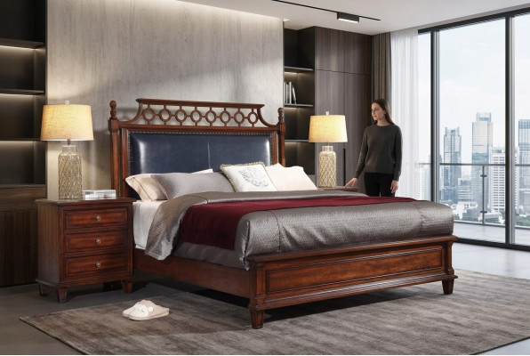 Echtholz Bett Leder 3tlg. Set Kommode Schlafzimmer Gründerzeit Garnitur Gruppe