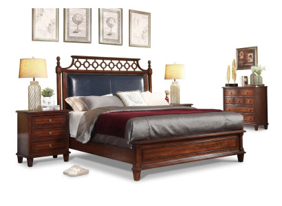 Echtholz Bett Leder 3tlg. Set Kommode Schlafzimmer Gründerzeit Garnitur Gruppe