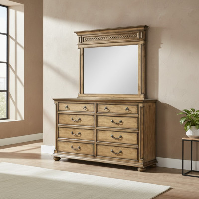 Spiegel Kommode Schrank Kommoden Anrichte Schlafzimmer Set Holz Modern Stil 2tlg