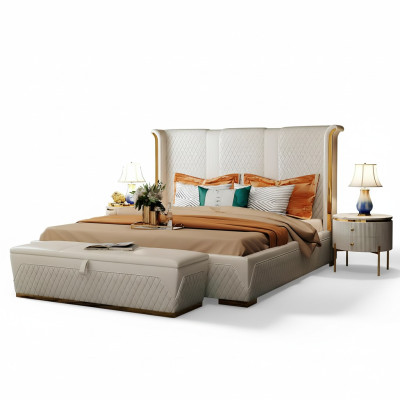 Doppelbett Klassisches Bett Designer Polster Betten Gestell Textil Leder Weiß