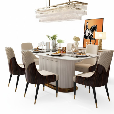 Luxus Edel Holz Leder Stühle Stuhl Gruppe Garnitur 6x Lehnstuhl Set