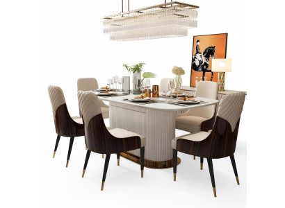 Luxus Edel Holz Leder Stühle Stuhl Gruppe Garnitur 6x Lehnstuhl Set