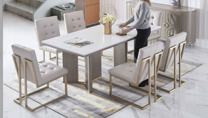 Luxus Möbel Esstisch Tisch Esszimmer Wohnzimmer Marmor Holz Design