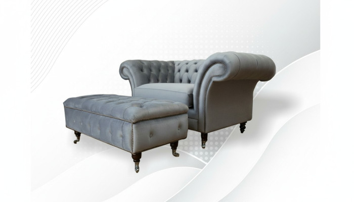 Design Chesterfield Stoff Couch Sessel 1.5-er Polster Sofas Lounge Club Neu